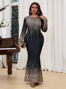 SHEIN Lady Spring And SummerAutumn And Winter Elegant Black  Knitted Mermaid Long  Long Sleeve Plus Size Dresses