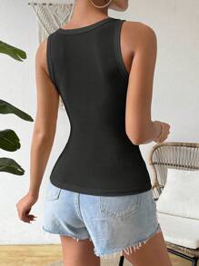 Calvaya Fitted Sexy Padded Rib-Knit Tank Top - Black - View 2