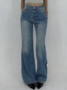 DAZY Women's Casual Flared Pockets Denim Jeans - Medium Wash - View 4