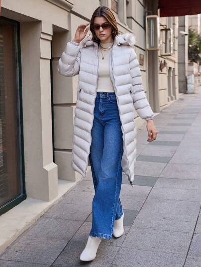 EURMUSE Abrigo informal de invierno para mujer con capucha de piel sintética, bolsillo y manga larga