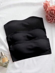 3pcs/Set Comfortable Seamless Strapless Bra For Women - Black - View 2