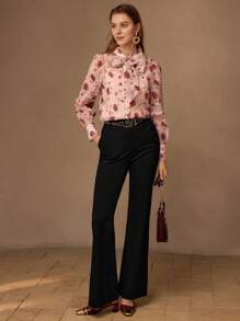 MOTF FLORAL PRINT TIE FRONT BLOUSE, WOMEN SHIRT - Pink - View 9