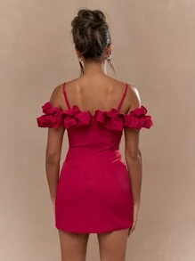 MISSGUIDED Boho Tailored Balloon Ruffle Spaghetti Strap Pleat Stitch Tulip Mini Dress