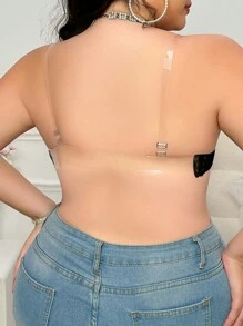 Reggiseno Plus Size con Spalline Rimovibili, Imbottitura, Schiena Trasparente e Dettagli in Pizzo e Rete - nero - Visualizzare 2