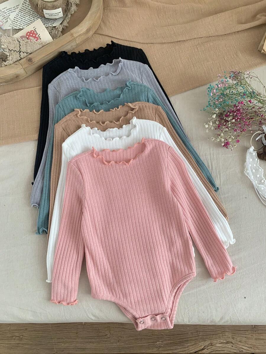 SHEIN LMoss Kids LMoss 6件套新生女宝宝可爱针织纯色长袖连体衣套装,秋冬季 - 彩色 - 查看 1
