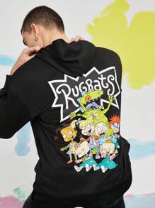 Nick 90s | SHEIN Unisex Casual Loose Graphic Print Black Hoodie