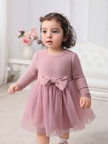 SHEIN Leap Crew Váy thu đông in hình trái tim cho bé gái, phù hợp cho kỳ nghỉ, ngoài trời, tiệc tùng - màu nâu - Xem 1