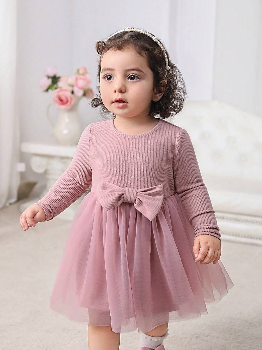 SHEIN Leap Crew Váy thu đông in hình trái tim cho bé gái, phù hợp cho kỳ nghỉ, ngoài trời, tiệc tùng - màu nâu - Xem 1