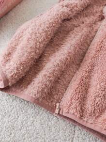 SHEIN 3pcs Baby Girl Cute Fluffy Pink Cartoon Hooded Vest, Sweatshirt And Elastic Waist Pants Set, Autumn/Winter - Pink - View 3