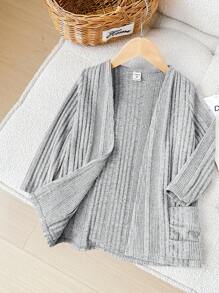 SHEIN Young Girl 1pc Solid Color Knitted Open Front Coat With Pocket, Autumn And Winter, Soft & Comfortable, Back-To-School, College Style, Daily Wear, Preppy, Vintage Fall (9),Winter (2),Grey