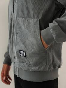 Manfinity Homme Men's Casual Jacket With Embroidery Details, Autumn,Men Flannel,Winter Men Jacket,Winter Men Clothes,Corduroy Jacket - Grey - View 7