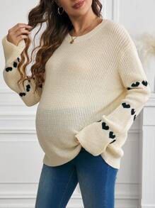 SHEIN Umstandsmode lässiger, lockerer Strickpullover mit Herz Muster, Herbst/Winter