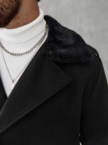 Manfinity Homme Herren einfarbiger doppelreihiger langärmliger langer Wollmantel