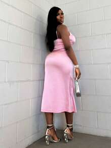 Slaydiva New Sexy & Elegant Pink Spaghetti Strap Prom Dress, Minimalistic Pink Evening Gown - Pink - View 6
