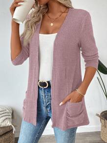 SHEIN LUNE 1 件常规版型女式灰色毛绒针织夹克 - 藕粉色 - 查看 3