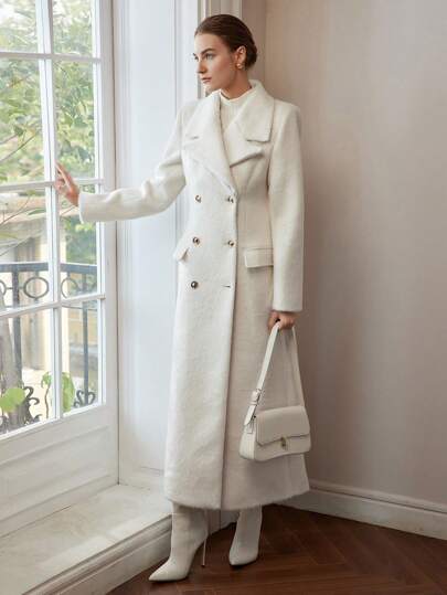 MOTF PREMIUM WOOL SOLID LAPEL COLLAR PEA OVERCOAT