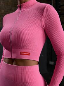 POWERISTA Powerista Women's Letter Zipper Collar Long Sleeve Cropped Seamless Matte Sports Women Jackets