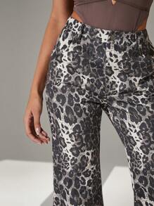 Hauture Women's Leopard Print Flare Leg Long Pants - Multicolor - View 3