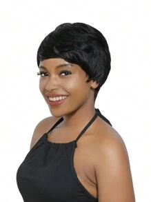 Perruque de cheveux humains court bouclé avec franges human hair