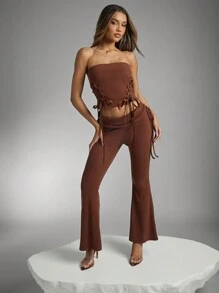Denimoi Top bandeau de unicolor con cinta para atar para mujer, verano
