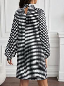 SHEIN Maternity Polka Dot Print Stand Collar Lantern Sleeve Dress