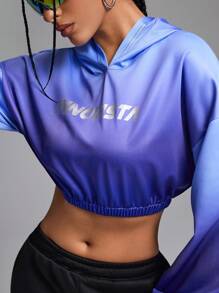 Innovista Moletons esportivos casuais com estampa ombré azul feminino, moletom leve, moletons de outono, moletom curto, ao ar livre, moletom curto, acampamento ao ar livre, tops femininos de treino, roupa feminina de outono e inverno, manga comprida azul
