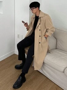 DAZY Men Solid Color Button-Front Long Sleeve Casual Trench Coat,Fall Clothes - Khaki - View 3