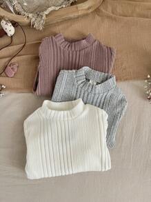 SHEIN 3pcs Solid Color Round Neck Letter Print Fitted Casual T-Shirts Set For Young Girls - Multicolor - View 6