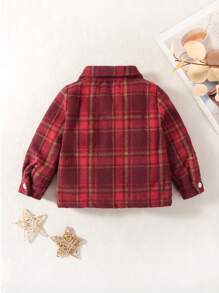 Baby Boy Plaid Printed Shirt With Flip-Over Detail - Burgundy - View 2