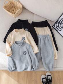 SHEIN 6pcs/Set Baby Girl Casual Letter Print Stand Collar Top And Elastic Waist Pants, School Style - Multicolor - View 6