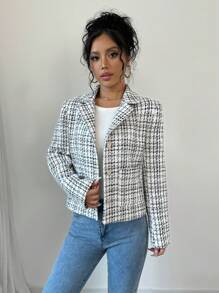 Chiquease Women's Plaid Print Double Breasted Pocket Long Sleeve Blazer Fall Cloth For Women