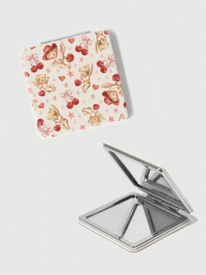 Kawaii أطفال بقبعة، إطار كرزي، مرآة قابلة للطي  الوجه، مرآة مكياج مضغوطة