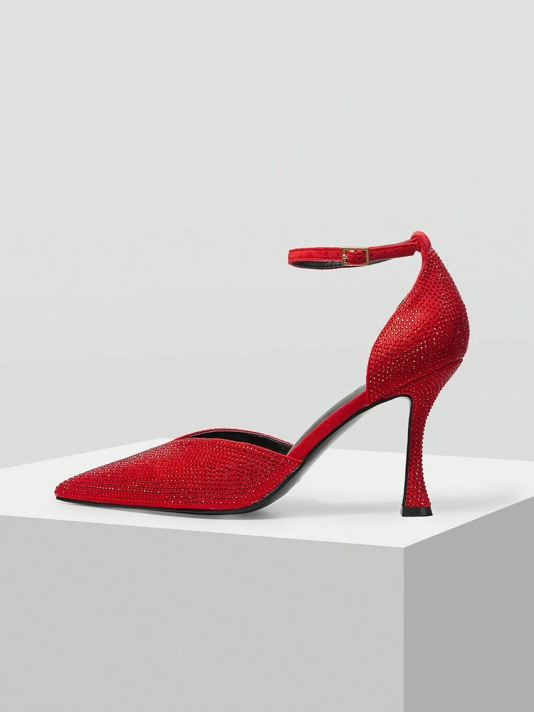 TACONES ALTOS DE TACÓN DE AGUJA DE CRISTAL COMPLETAMENTE ENJOYADOS Y CALADOS GLAMOROSOS PARA MUJERES