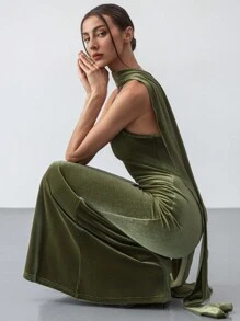 Aloruh Women's Spaghetti Strap Backless Split Dress