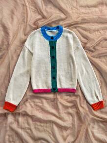 Soleia Women's Colorblock Cardigan Sweater For Vacation, Apricot Stitching,Thanksgiving Women Outfit,Fall&Winter Clothes,Halloween Women Costume,Christmas Women Clothes,City Break Outfits,Hippie Clothes,Going Out Top,Homecoming Clothes,Jersey Shirt