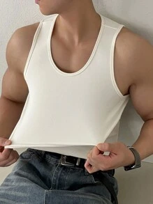 DAZY Men Solid Round Neck Sleeveless Casual Top, Fall - White - View 7
