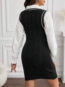 SHEIN Maternity V-Neck Striped Print Elegant Sleeveless Sweater - Black - View 2