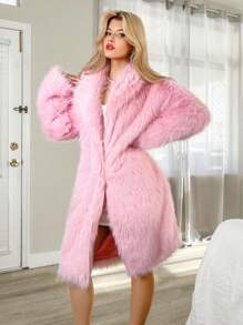 Sweetina Solid Color Long Sleeve Fluffy Casual Jacket