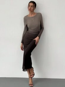 Aloruh Đầm ôm body lưới chuyển màu phong cách Mỹ - Nhiều màu - Xem 4