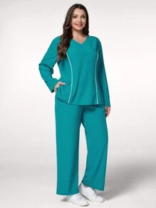 TaskEZ 大码长袖口袋上衣和裤子手术服套装