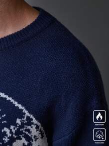 Manfinity Homme Men's Casual Colorblock Design Loose Fit Sweater For Autumn And Winter - Navy Blue - View 5