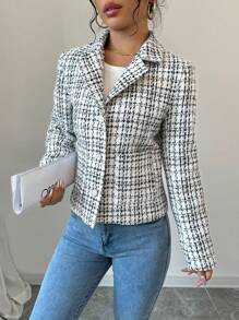 Chiquease Women's Plaid Print Double Breasted Pocket Long Sleeve Blazer Fall Cloth For Women