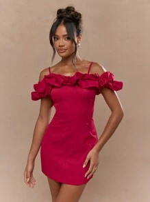 MISSGUIDED Boho Tailored Balloon Ruffle Spaghetti Strap Pleat Stitch Tulip Mini Dress