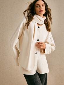 Poéselle Women's Solid Color Front Button Long Sleeve Basic Overcoat, Casual Daily Wear