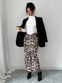 Chiquease 秋冬时尚前中扭纹镂空豹纹 A 字裙 - 彩色 - 查看 3