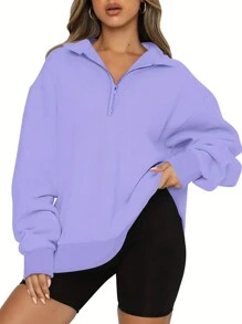 INAWLY Sudadera de mujer con media cremallera, cuello alto y manga larga de un solo color, blusas de manga larga
