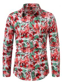 Manfinity Homme Floral Print Front Button Long Sleeve Casual Shirt - Multicolor - View 6