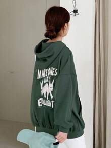 DAZY Women Animal Pattern Print Oversized Hooded Sweatshirt,Fall Clothes