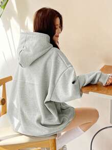 DAZY Áo nỉ trùm đầu túi rộng màu trơn thường ngày dành cho nữ - Xám - Xem 1