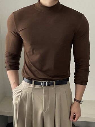 SHEIN X Scheana DAZY T-shirt thermique à manches longues décontracté avec col montant de couleur unie et doublure thermique, Automne